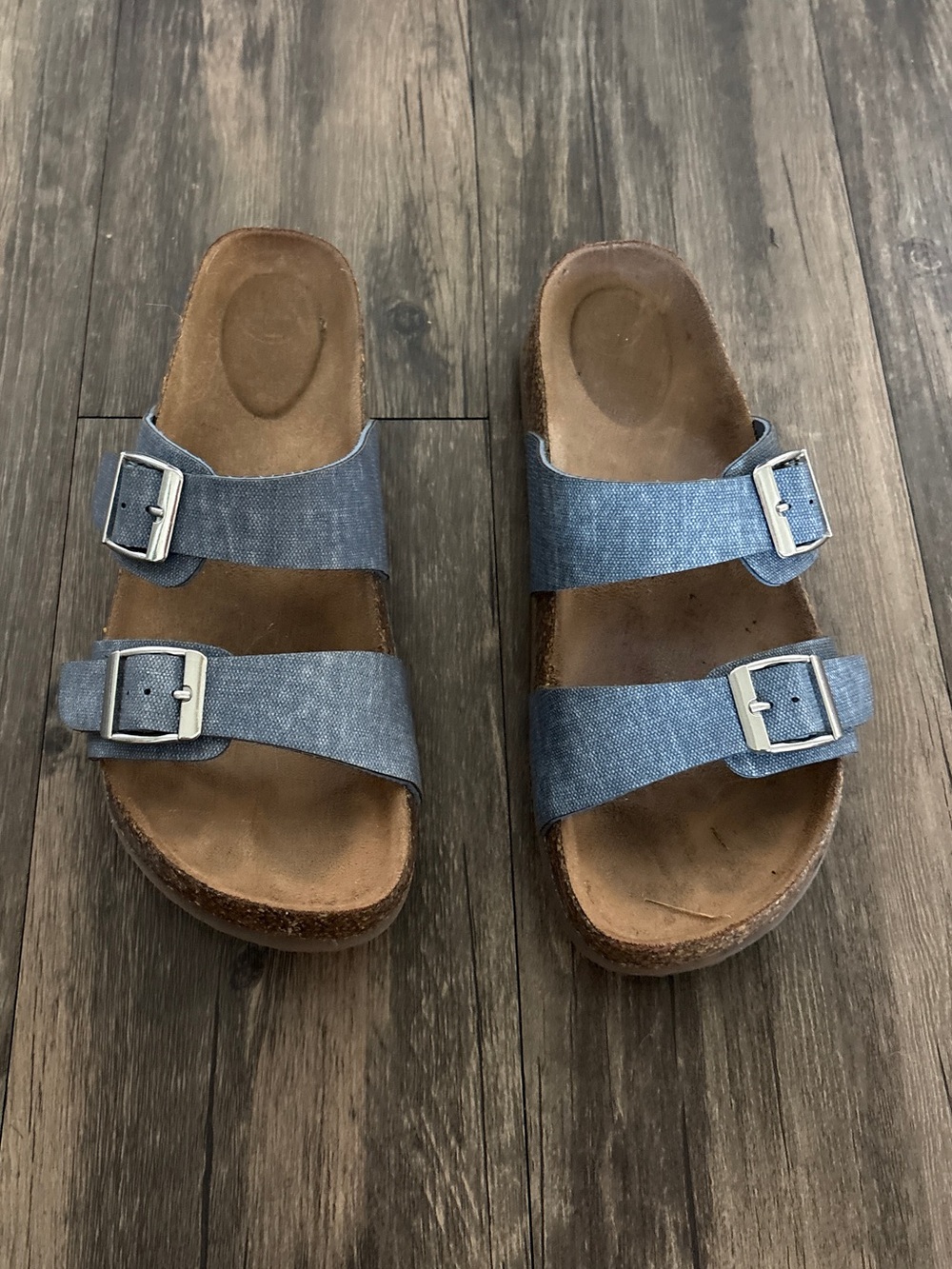Cushionaire Double Buckle Denim Slide Sandals - Women's Blue